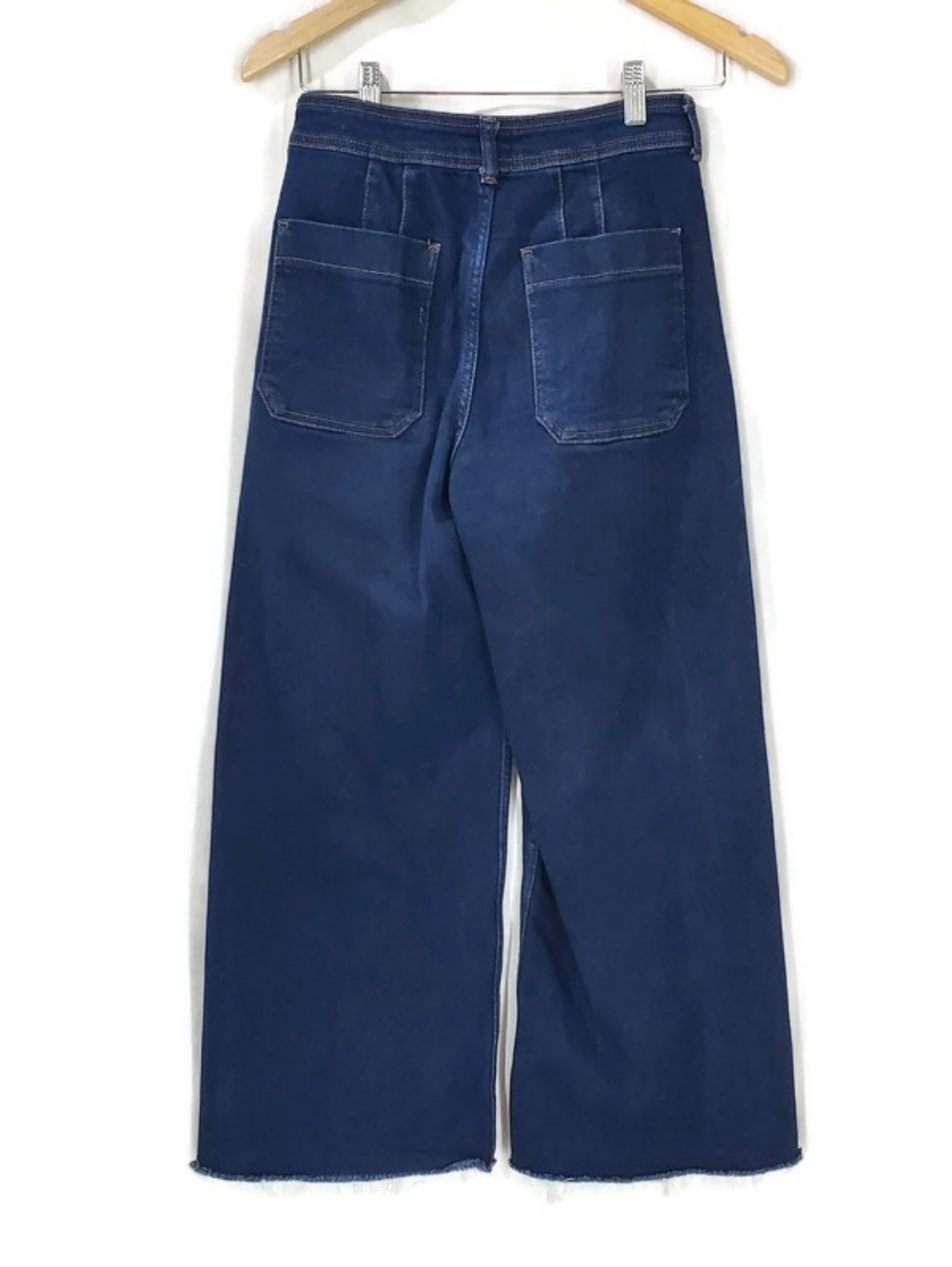 Maeve Dark Blue Wide-Leg Fringe Jeans - Picture 3 of 10